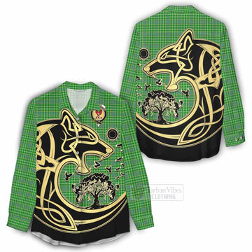 Currie Tartan Women's Casual Shirt with Family Crest Celtic Wolf Style - Tartan Vibes Clothing