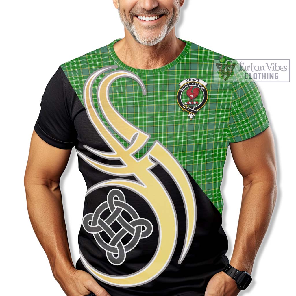Tartan Vibes Clothing Currie Tartan T-Shirt with Family Crest and Celtic Symbol Style