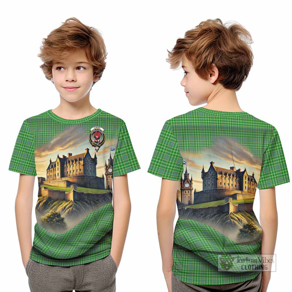 Currie Tartan Family Crest Kid T-Shirt with Scottish Ancient Castle Style - Tartan Vibes Clothing