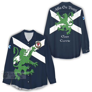 Currie Tartan Lion Rampant Women's Casual Shirt Proudly Display Your Heritage with Alba Gu Brath and Clan Name - Tartan Vibes Clothing