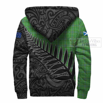 Currie Crest Tartan Sherpa Hoodie with New Zealand Silver Fern Half Style - Tartan Vibes Clothing