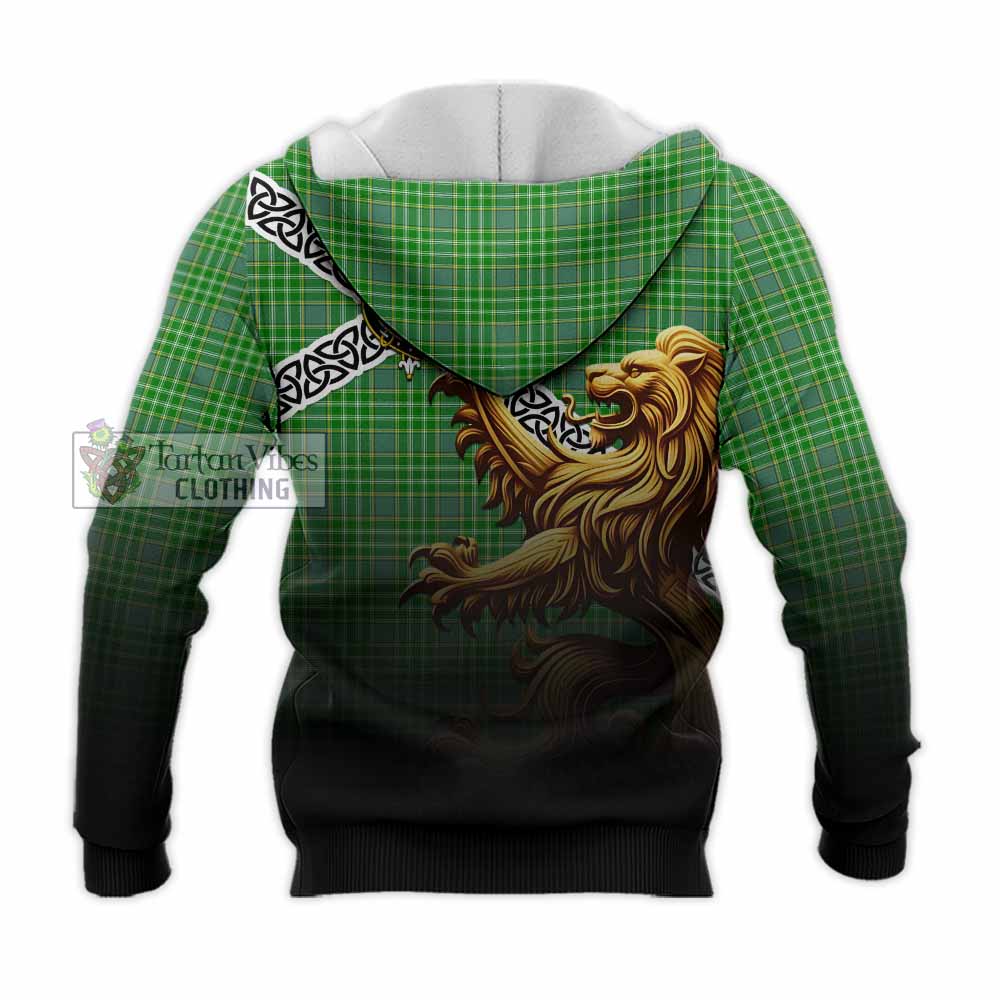 Currie Crest Tartan Knitted Hoodie with Golden Lion Emblem Celtic Style - Tartan Vibes Clothing