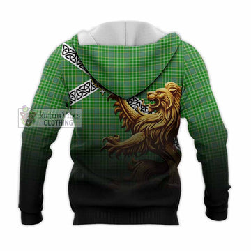 Currie Crest Tartan Knitted Hoodie with Golden Lion Emblem Celtic Style - Tartan Vibes Clothing