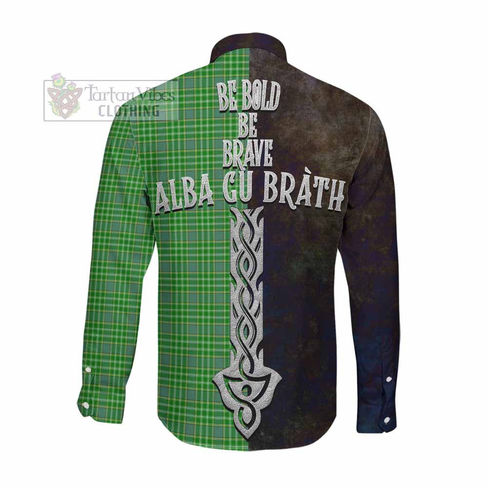Currie Tartan Family Crest Long Sleeve Button Shirt Alba Gu Brath Be Brave Lion Ancient Style Men's Shirt - Tartan Vibes Clothing