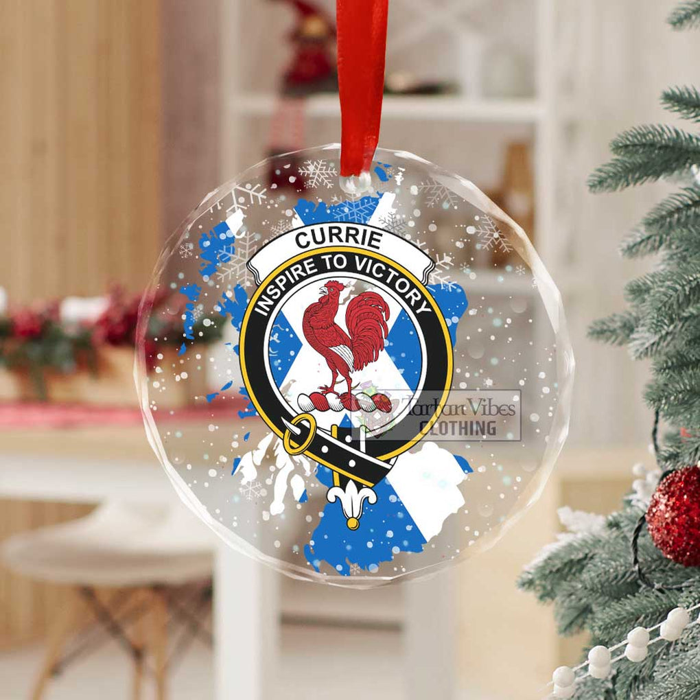 Currie Clan Crest Christmas Glass Ornament with Scotland Map - 2D-tartanvibesclothing
