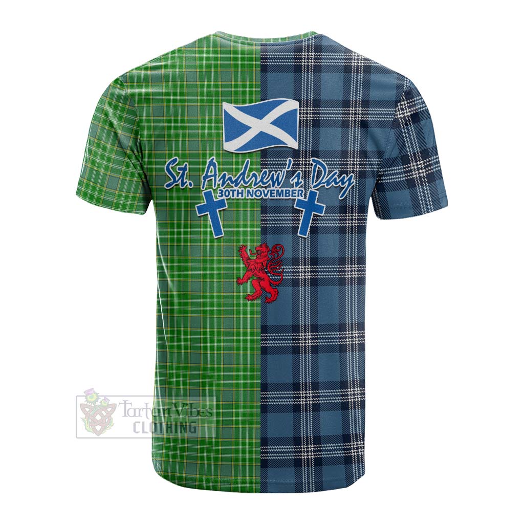 Currie Tartan Cotton T-shirt Happy St. Andrew's Day Half Tartan Style - Tartan Vibes Clothing