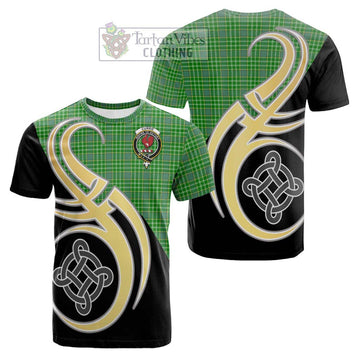 Tartan Vibes Clothing Currie Tartan Cotton T-shirt with Family Crest and Celtic Symbol Style