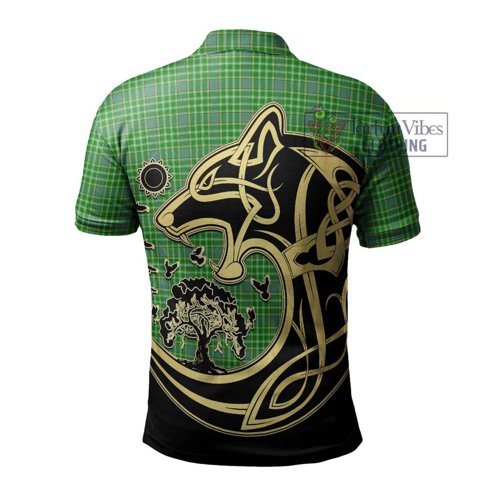 Currie Tartan Polo Shirt with Family Crest Celtic Wolf Style - Tartan Vibes Clothing