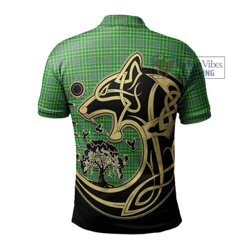 Currie Tartan Polo Shirt with Family Crest Celtic Wolf Style - Tartan Vibes Clothing