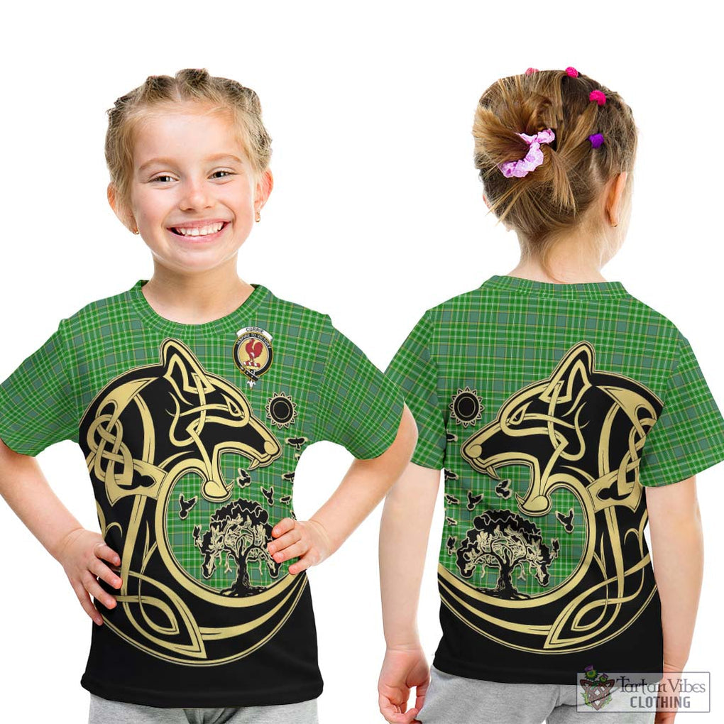 Currie Tartan Kid T-Shirt with Family Crest Celtic Wolf Style - Tartan Vibes Clothing