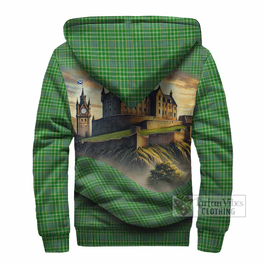 Currie Tartan Family Crest Sherpa Hoodie with Scottish Ancient Castle Style - Tartan Vibes Clothing