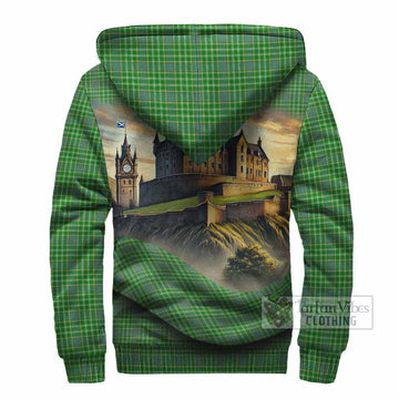 Currie Tartan Family Crest Sherpa Hoodie with Scottish Ancient Castle Style - Tartan Vibes Clothing