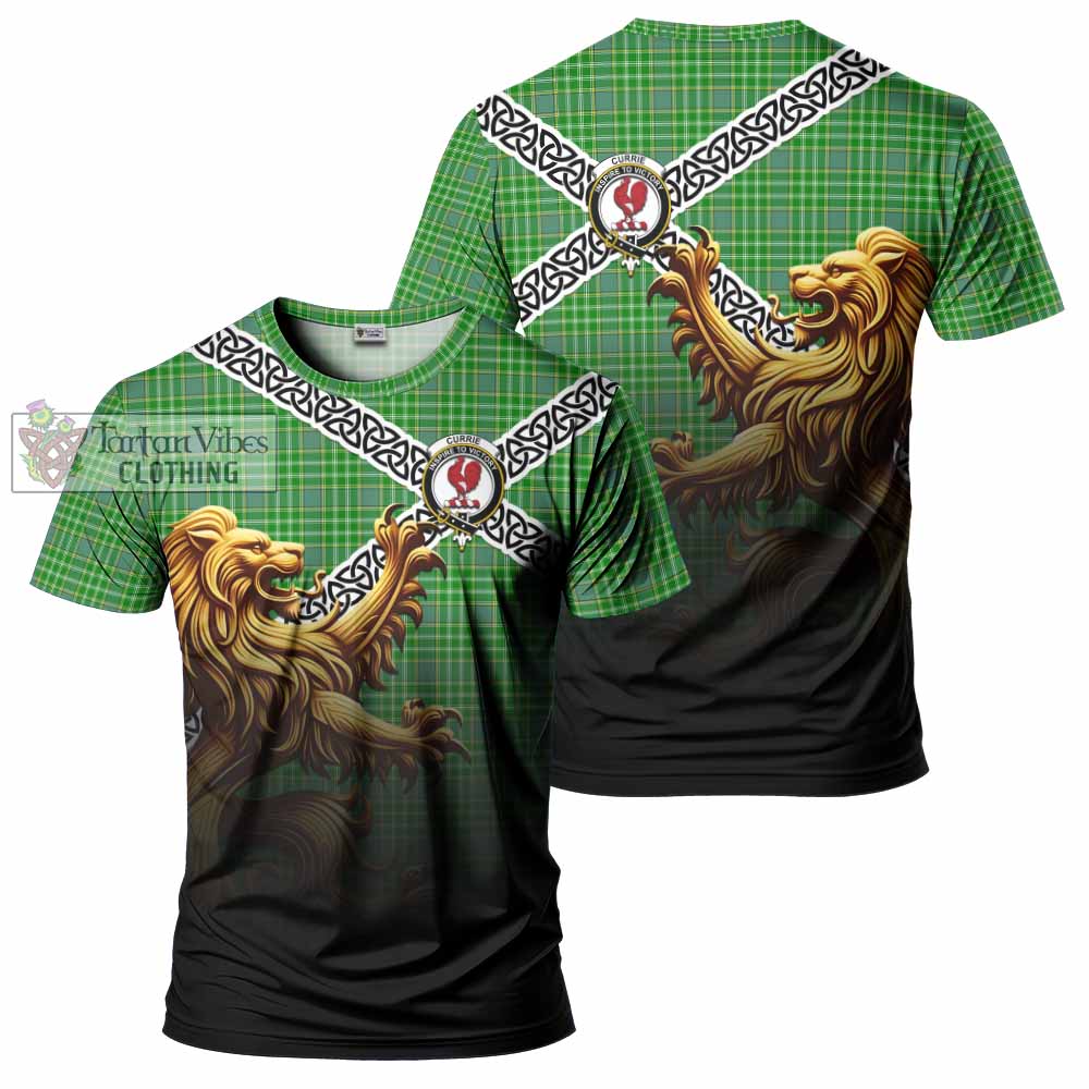 Currie Crest Tartan T-Shirt with Golden Lion Emblem Celtic Style - Tartan Vibes Clothing