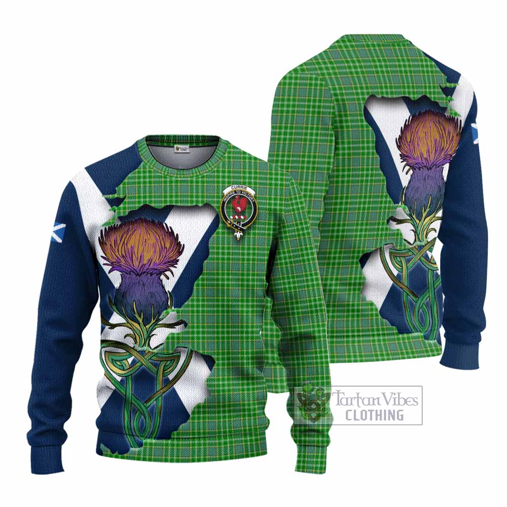 Currie Tartan Family Crest Knitted Sweater Scottish Thistle Celtic Inspired - Tartan Vibes Clothing