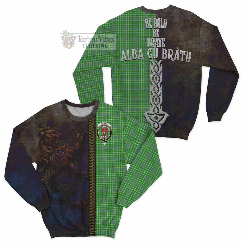 Currie Tartan Family Crest Sweatshirt Alba Gu Brath Be Brave Lion Ancient Style - Tartan Vibes Clothing