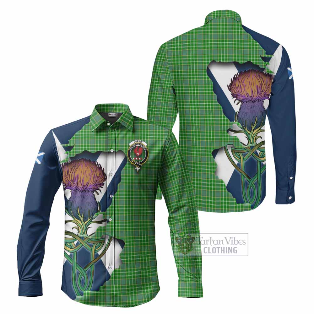 Tartan Vibes Clothing Currie Tartan Family Crest Long Sleeve Button Shirt Scottish Thistle Celtic Inspired