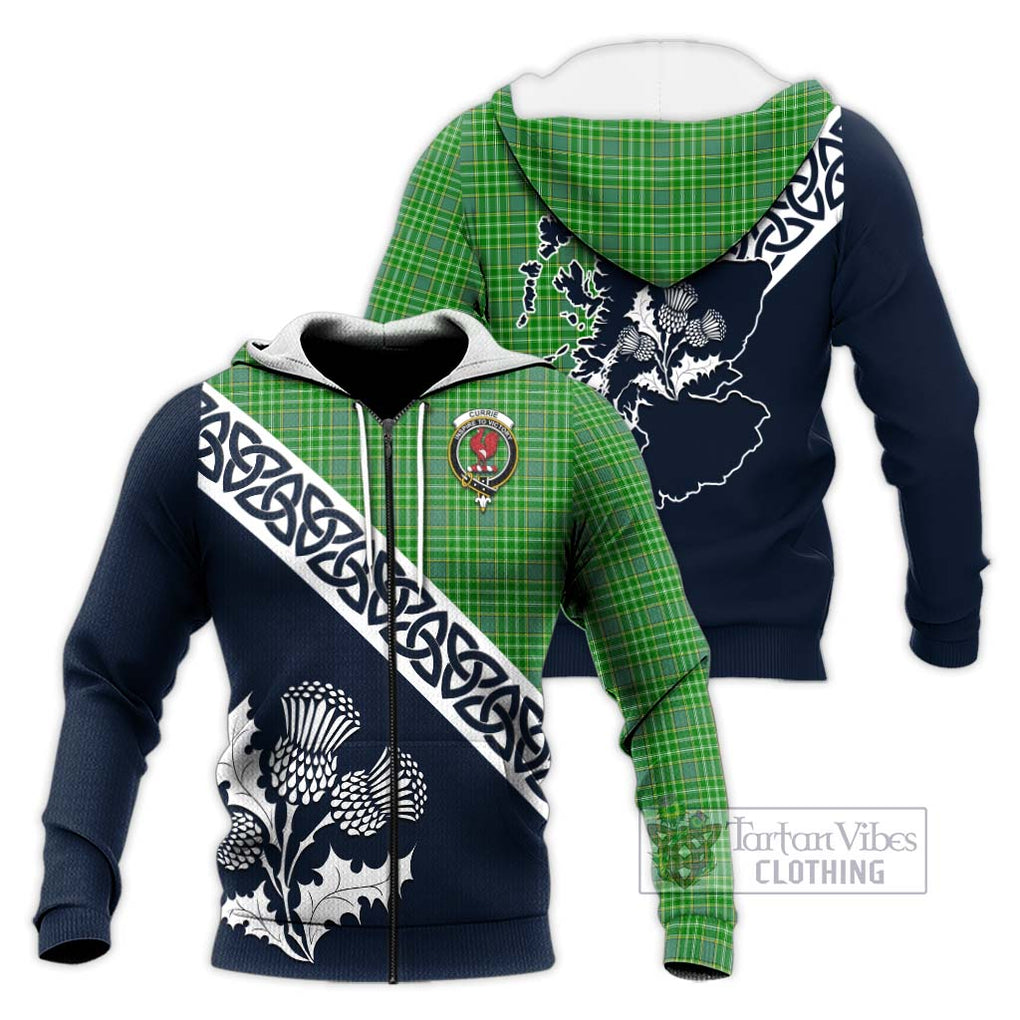 Currie Tartan Knitted Hoodie Featuring Thistle and Scotland Map Unisex Knitted Zip Hoodie - Tartan Vibes Clothing