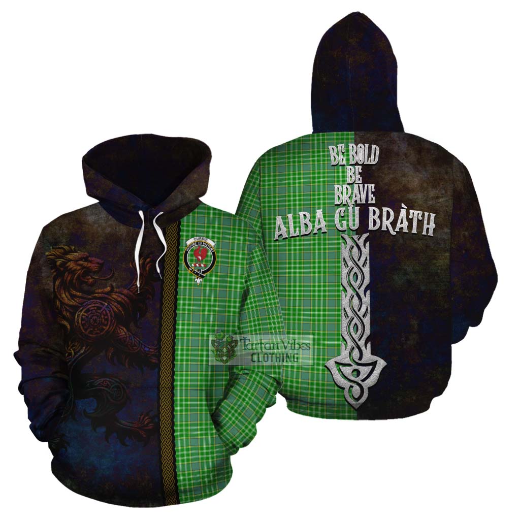 Tartan Vibes Clothing Currie Tartan Family Crest Cotton Hoodie Alba Gu Brath Be Brave Lion Ancient Style