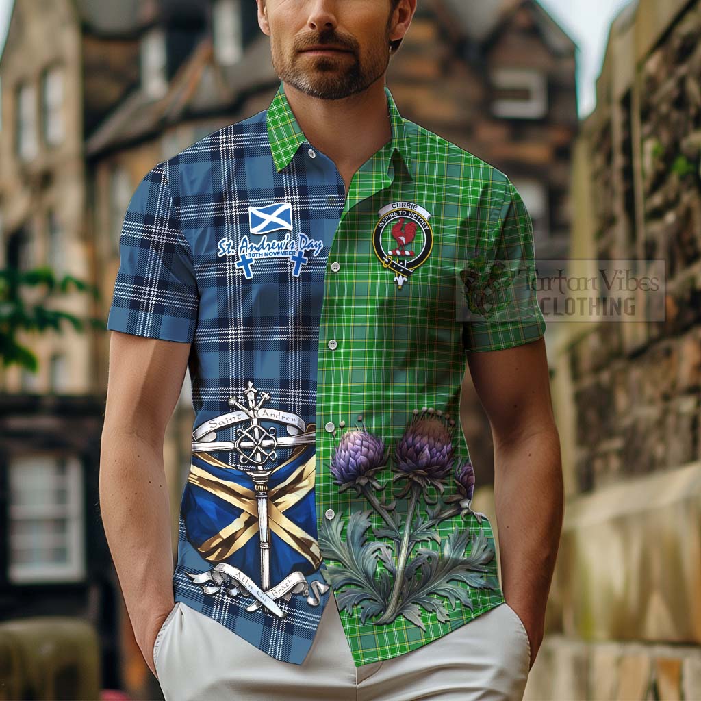 Currie Tartan Hawaiian Shirt Happy St. Andrew's Day Half Tartan Style - Tartan Vibes Clothing