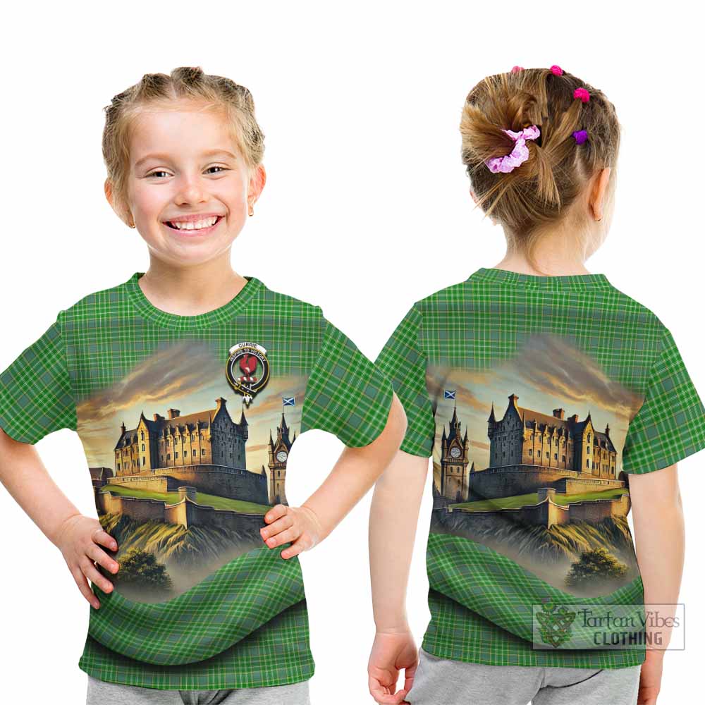 Currie Tartan Family Crest Kid T-Shirt with Scottish Ancient Castle Style - Tartan Vibes Clothing