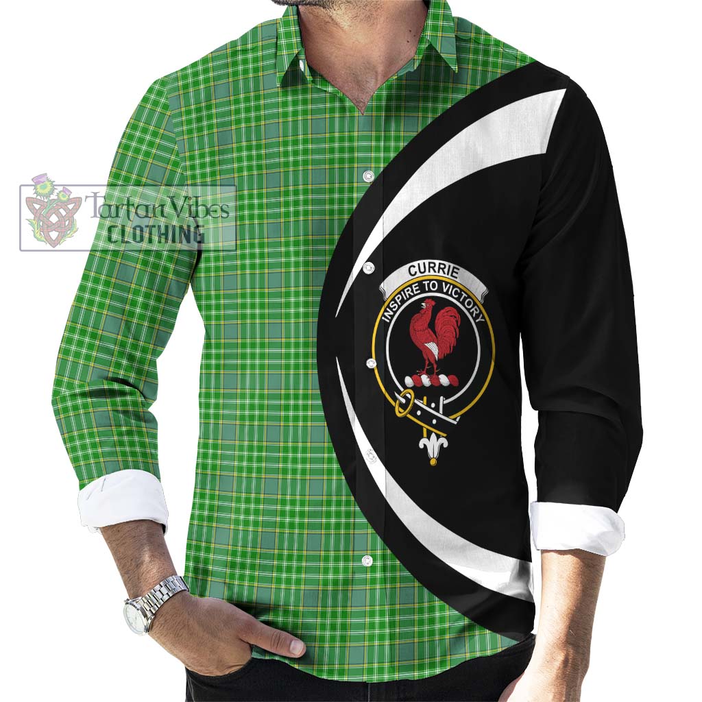 Currie Tartan Long Sleeve Button Up with Family Crest Circle Style - Tartan Vibes Clothing