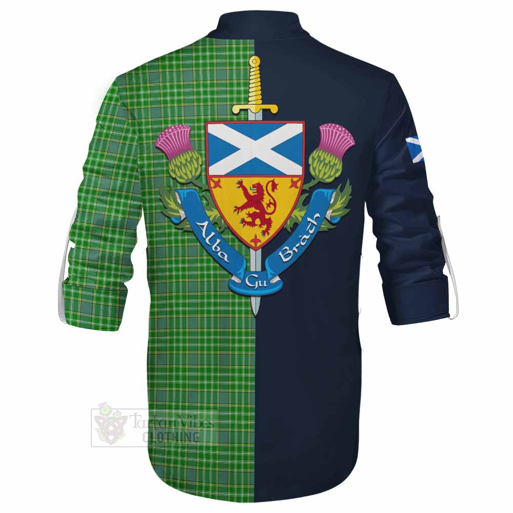 Currie Tartan Ghillie Kilt Shirt Alba with Scottish Lion Royal Arm Half Style - Tartan Vibes Clothing