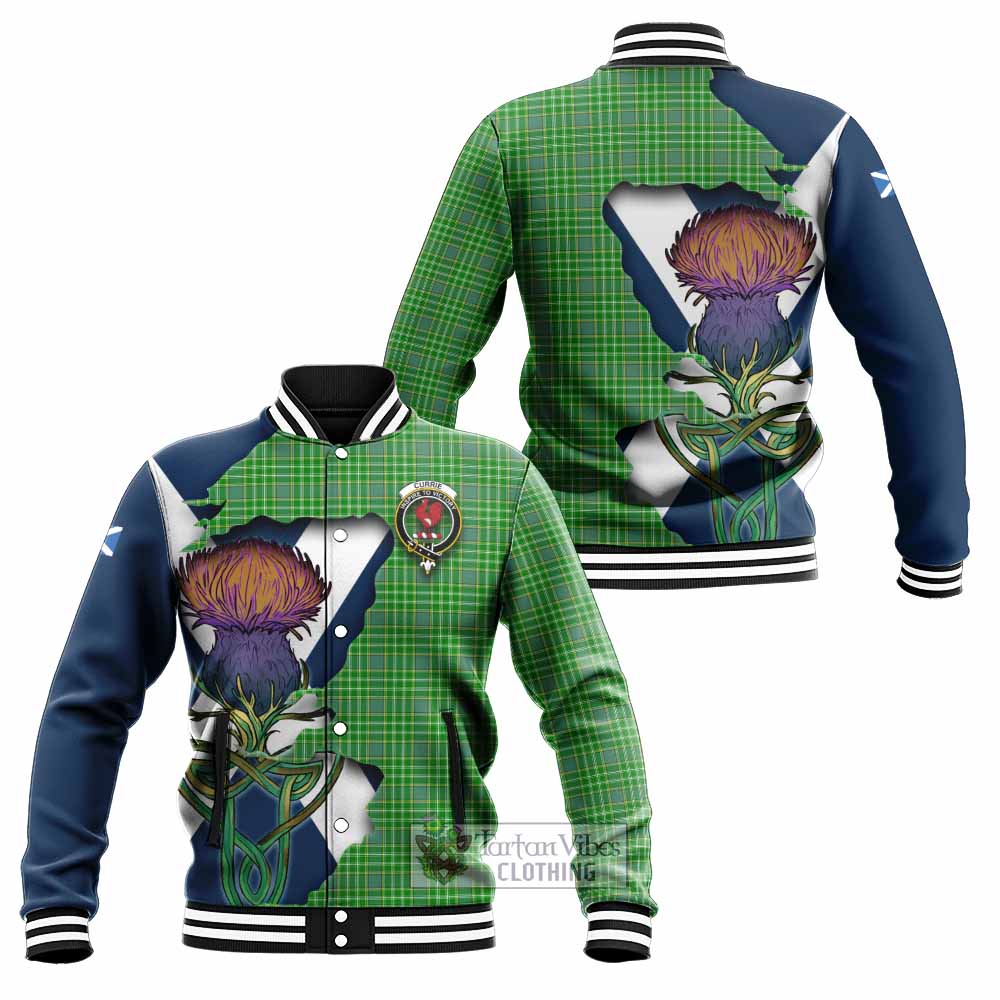 Currie Tartan Family Crest Baseball Jacket Scottish Thistle Celtic Inspired - Tartan Vibes Clothing