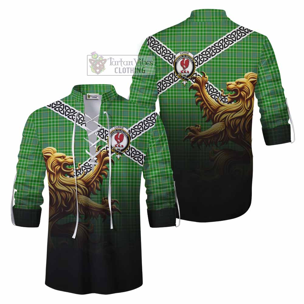 Currie Crest Tartan Ghillie Kilt Shirt with Golden Lion Emblem Celtic Style - Tartan Vibes Clothing