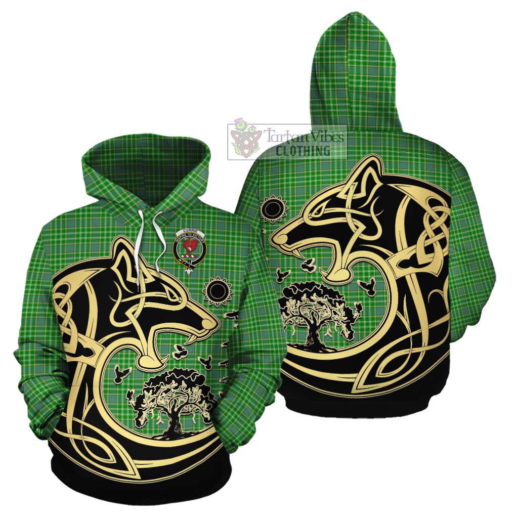 Currie Tartan Cotton Hoodie with Family Crest Celtic Wolf Style Zip Hoodie - Tartan Vibes Clothing
