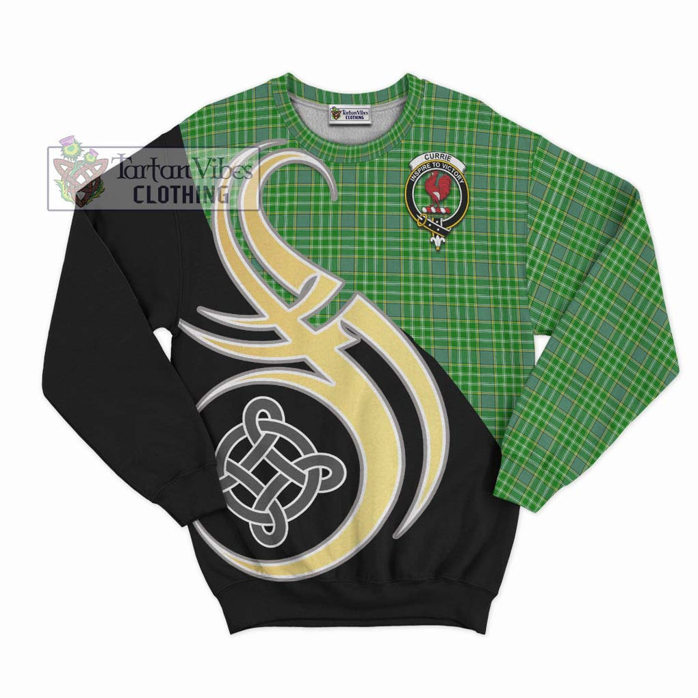 Currie Tartan Sweatshirt with Family Crest and Celtic Symbol Style - Tartan Vibes Clothing