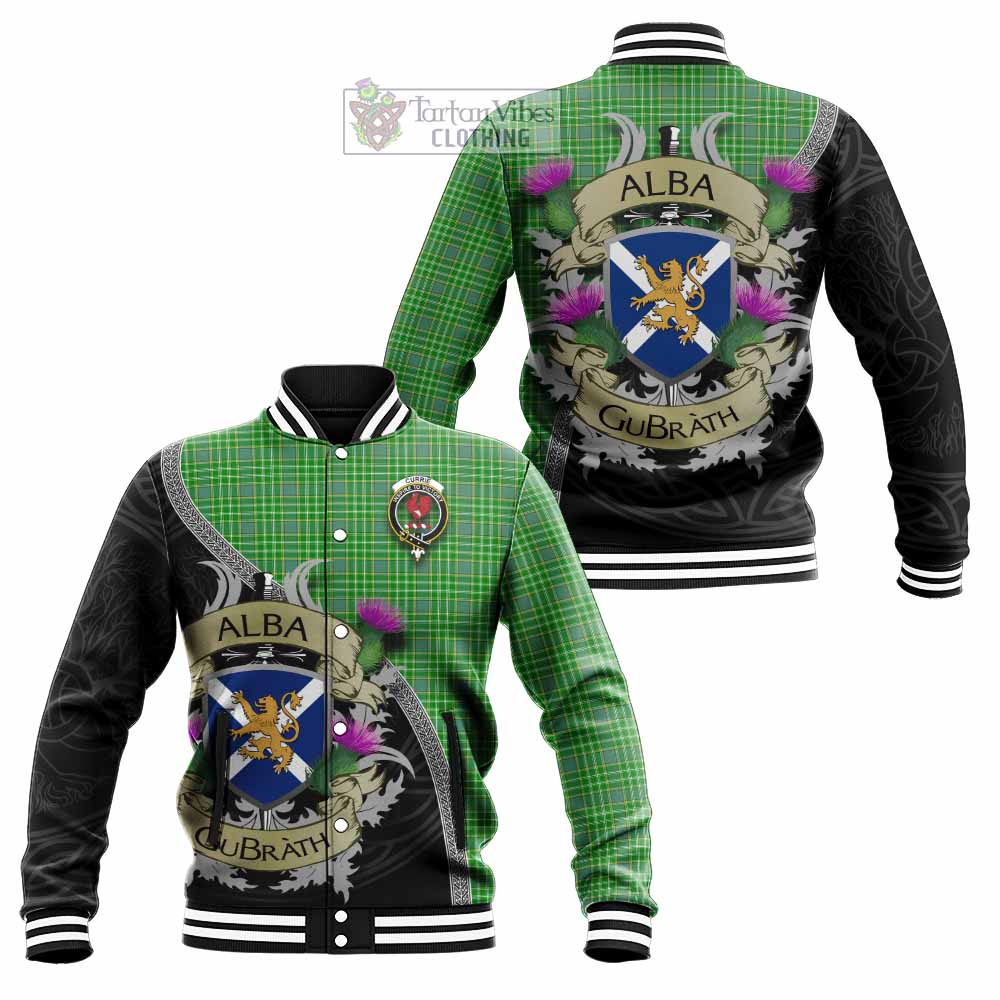 Currie Tartan Family Crest Baseball Jacket Lion Rampant Royal Thistle Shield Celtic Inspired - Tartan Vibes Clothing