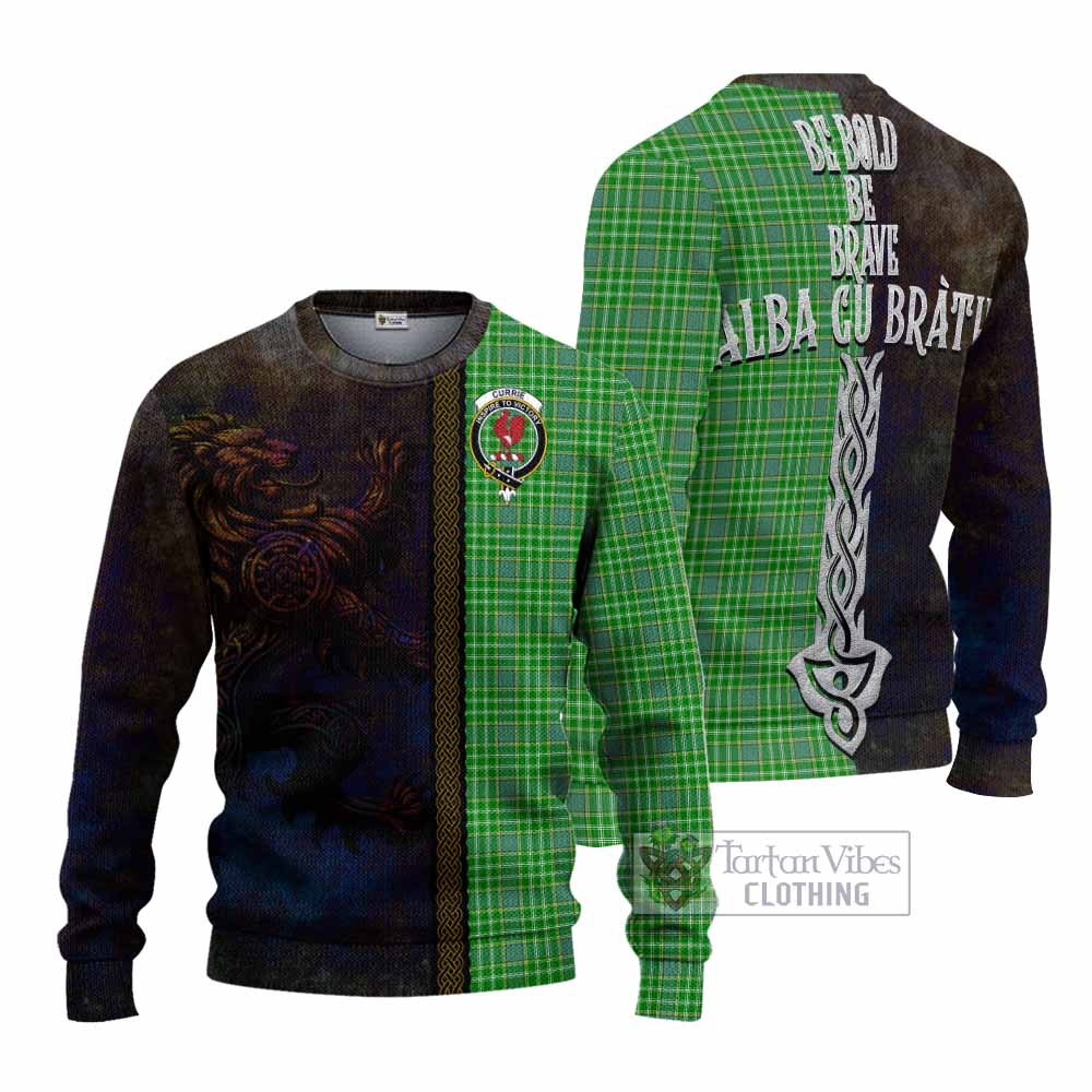 Currie Tartan Family Crest Knitted Sweater Alba Gu Brath Be Brave Lion Ancient Style - Tartan Vibes Clothing