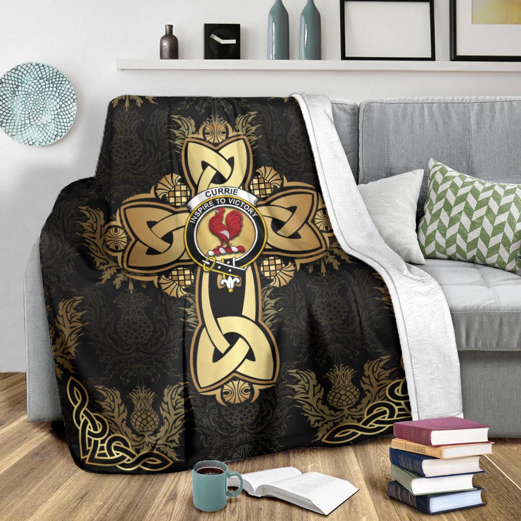 Currie Clan Blanket Gold Thistle Celtic Style - Tartanvibesclothing