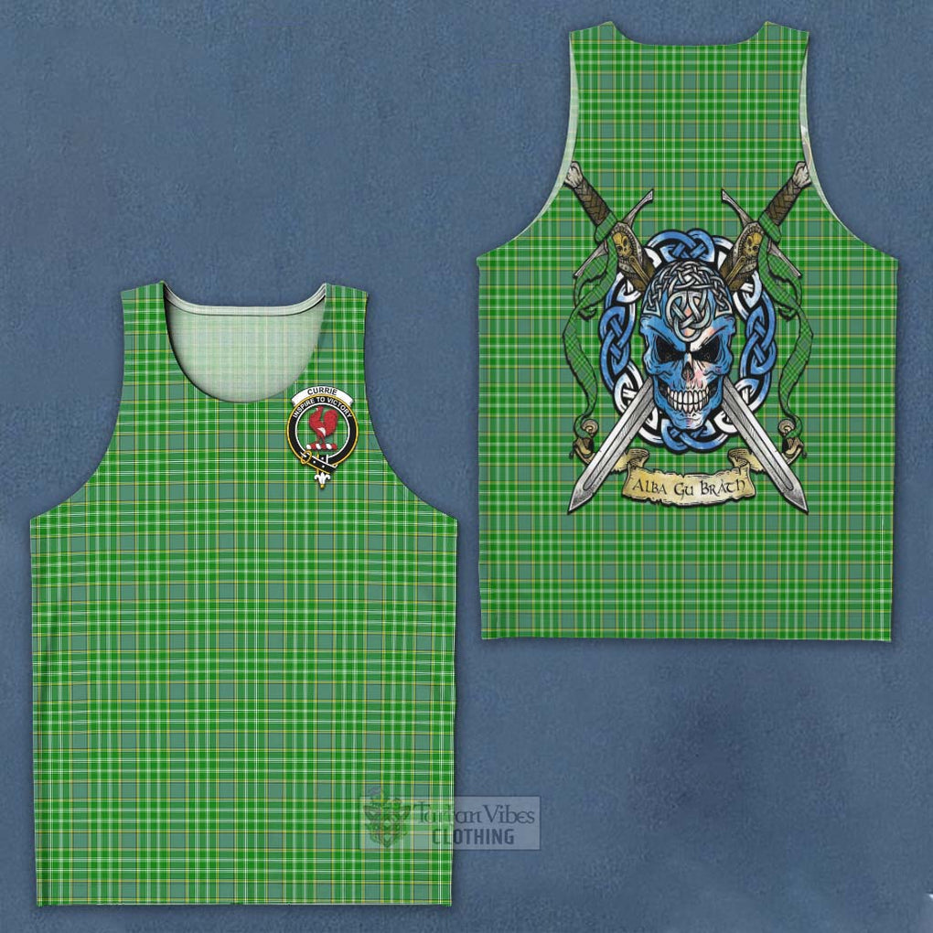 Currie Tartan Men's Tank Top with Family Crest Celtic Skull Style - Tartan Vibes Clothing