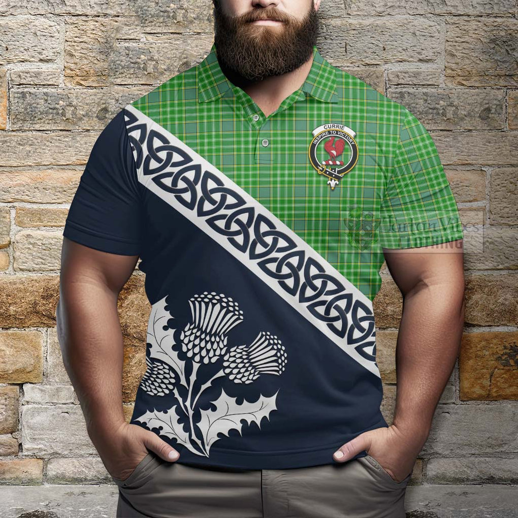 Currie Tartan Polo Shirt Featuring Thistle and Scotland Map - Tartanvibesclothing Store