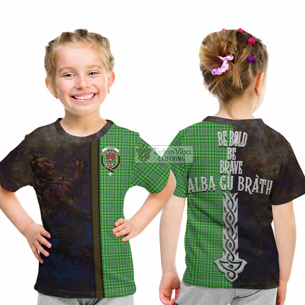 Currie Tartan Family Crest Kid T-Shirt Alba Gu Brath Be Brave Lion Ancient Style - Tartan Vibes Clothing