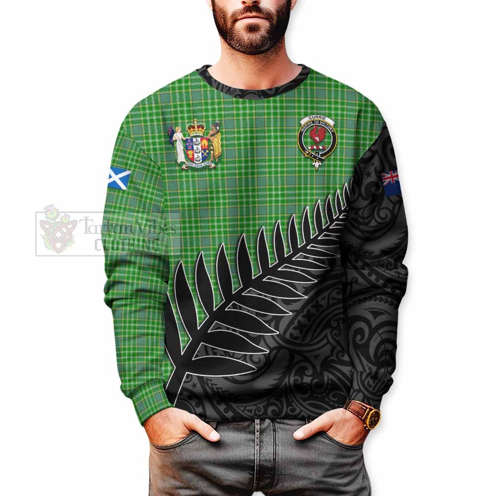 Currie Crest Tartan Sweatshirt with New Zealand Silver Fern Half Style - Tartan Vibes Clothing