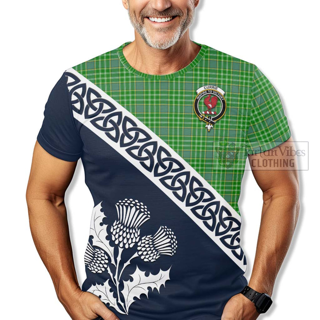 Currie Tartan T-Shirt Featuring Thistle and Scotland Map - Tartanvibesclothing Store