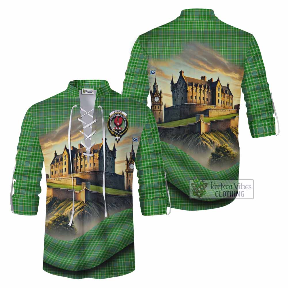 Currie Tartan Family Crest Ghillie Kilt Shirt with Scottish Ancient Castle Style - Tartan Vibes Clothing
