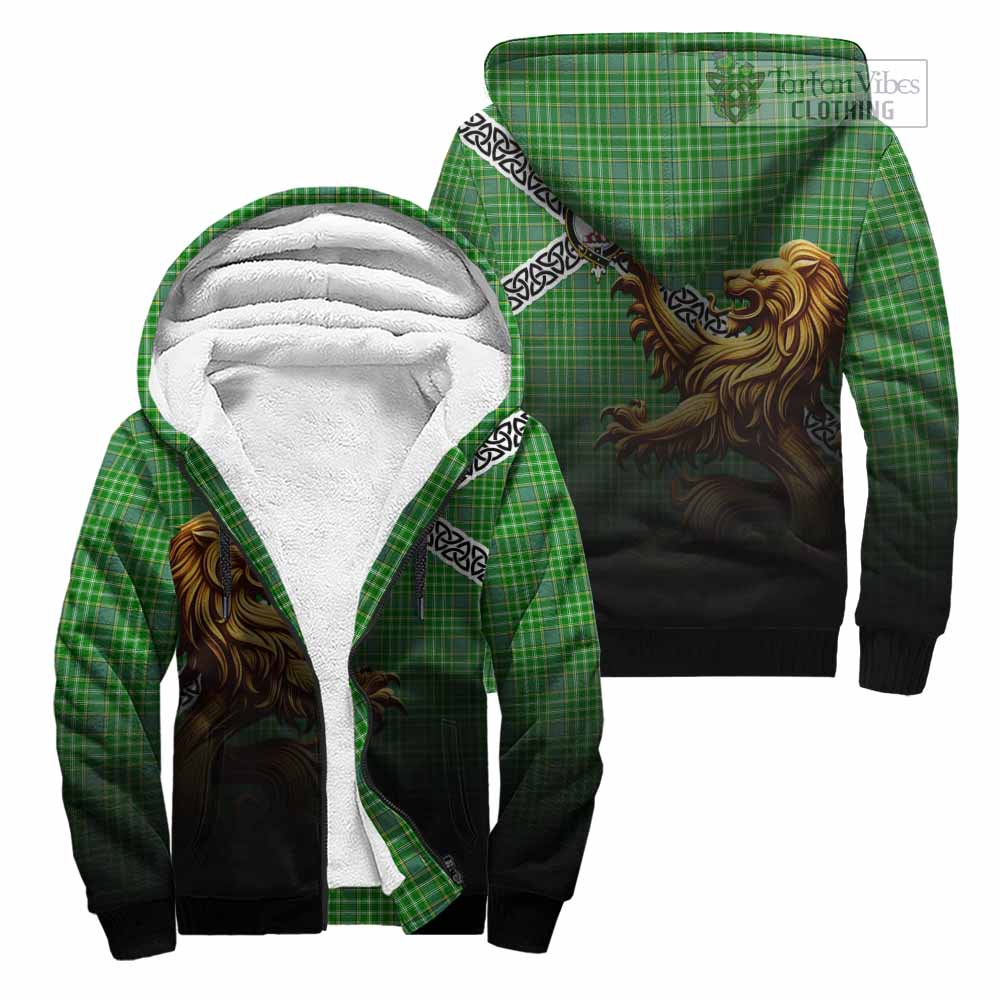 Currie Crest Tartan Sherpa Hoodie with Golden Lion Emblem Celtic Style Unisex - Tartan Vibes Clothing