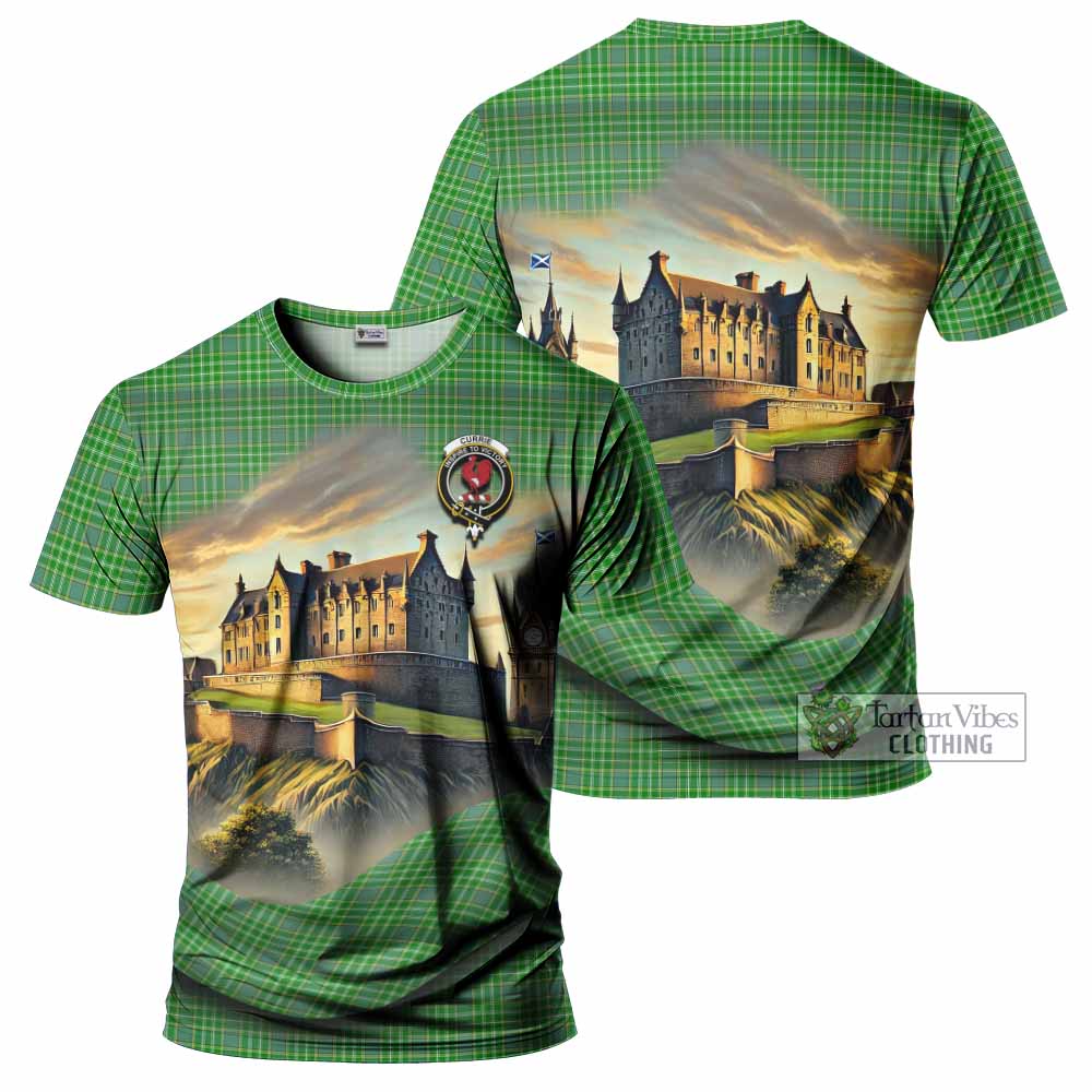 Currie Tartan Family Crest T-Shirt with Scottish Ancient Castle Style - Tartan Vibes Clothing