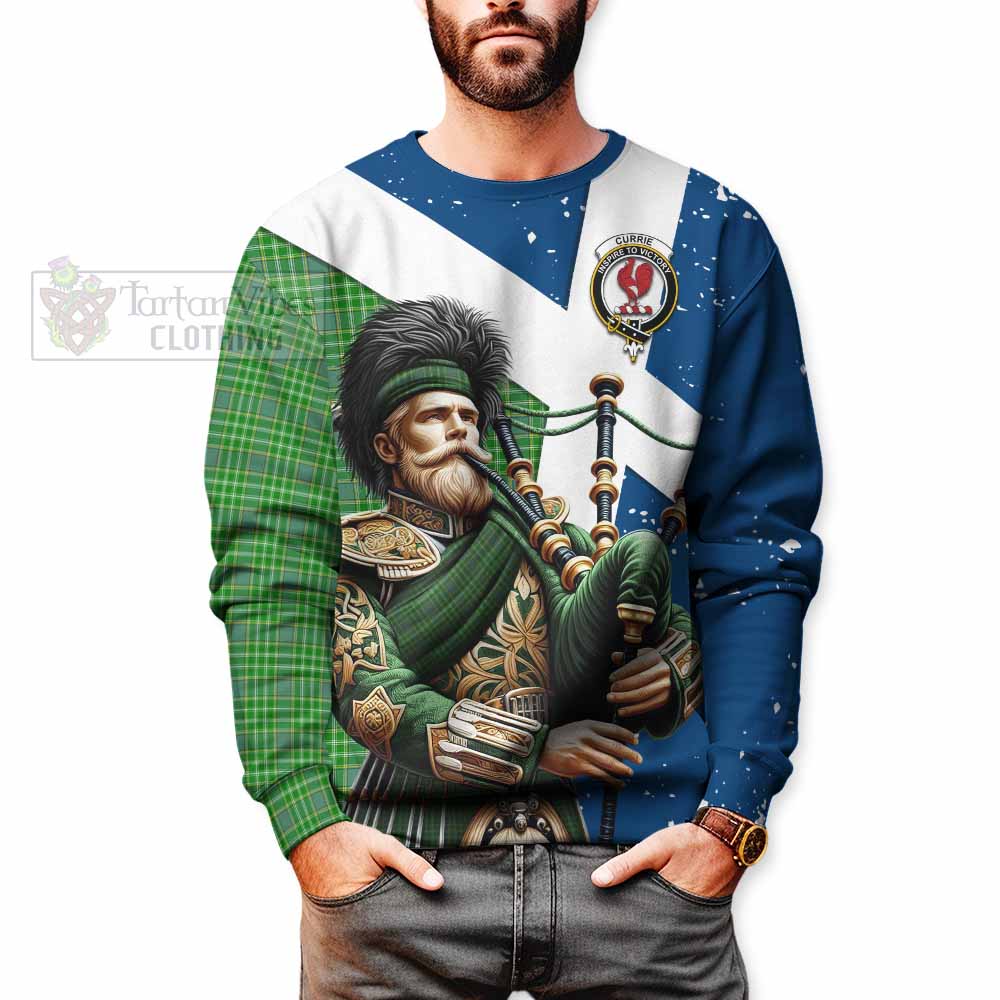 Currie Tartan Sweatshirt with Family Crest Scottish Bagpiper Vibes - Tartan Vibes Clothing