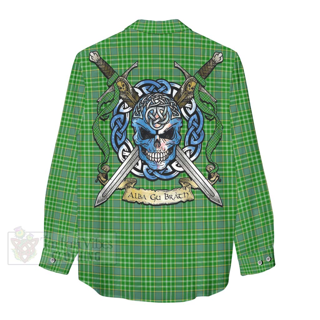 Currie Tartan Women's Casual Shirt with Family Crest Celtic Skull Style - Tartan Vibes Clothing