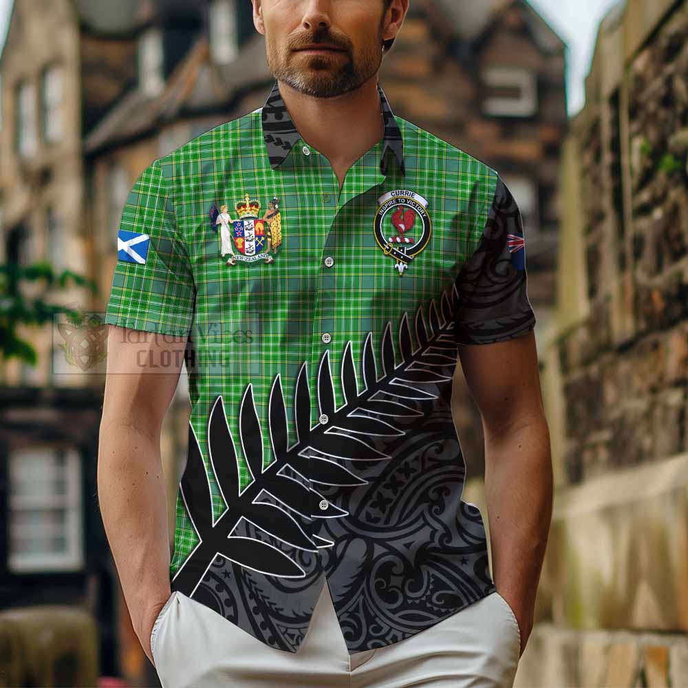 Currie Crest Tartan Hawaiian Shirt with New Zealand Silver Fern Half Style - Tartan Vibes Clothing
