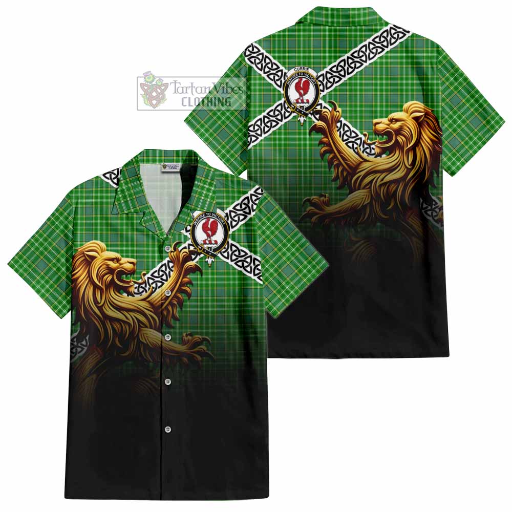 Currie Crest Tartan Hawaiian Shirt with Golden Lion Emblem Celtic Style - Tartan Vibes Clothing