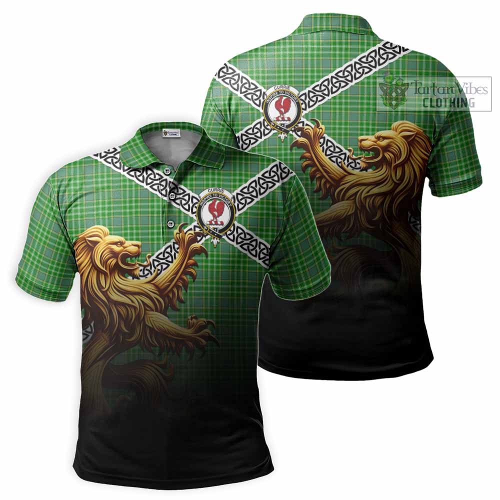 Currie Crest Tartan Polo Shirt with Golden Lion Emblem Celtic Style - Tartan Vibes Clothing