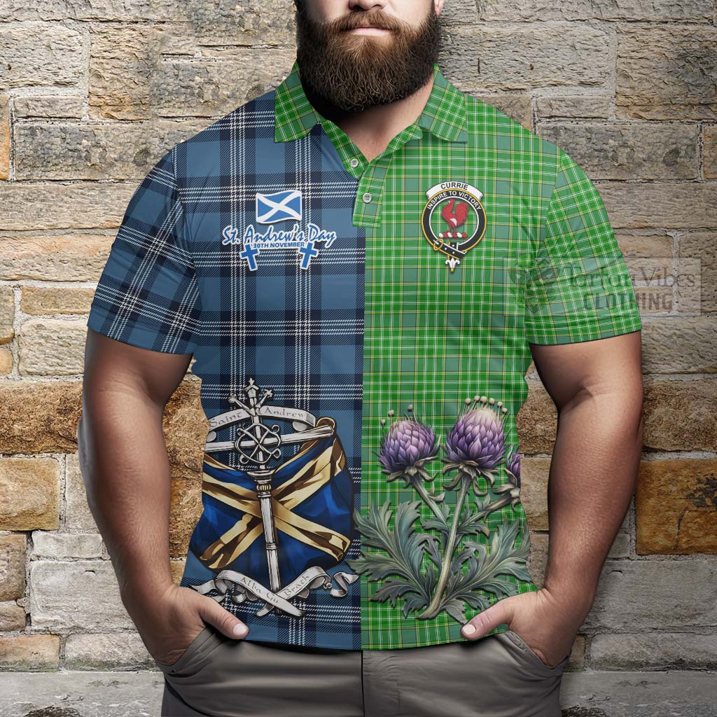 Currie Tartan Polo Shirt Happy St. Andrew's Day Half Tartan Style - Tartan Vibes Clothing