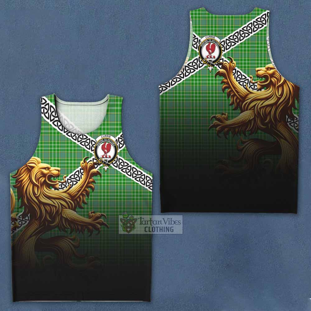 Currie Crest Tartan Men's Tank Top with Golden Lion Emblem Celtic Style - Tartan Vibes Clothing
