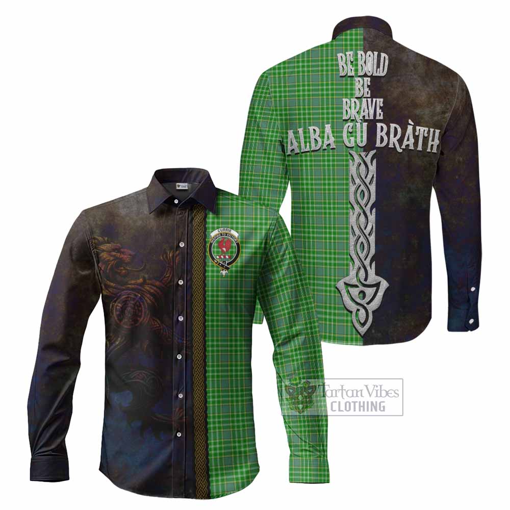 Currie Tartan Family Crest Long Sleeve Button Shirt Alba Gu Brath Be Brave Lion Ancient Style - Tartan Vibes Clothing
