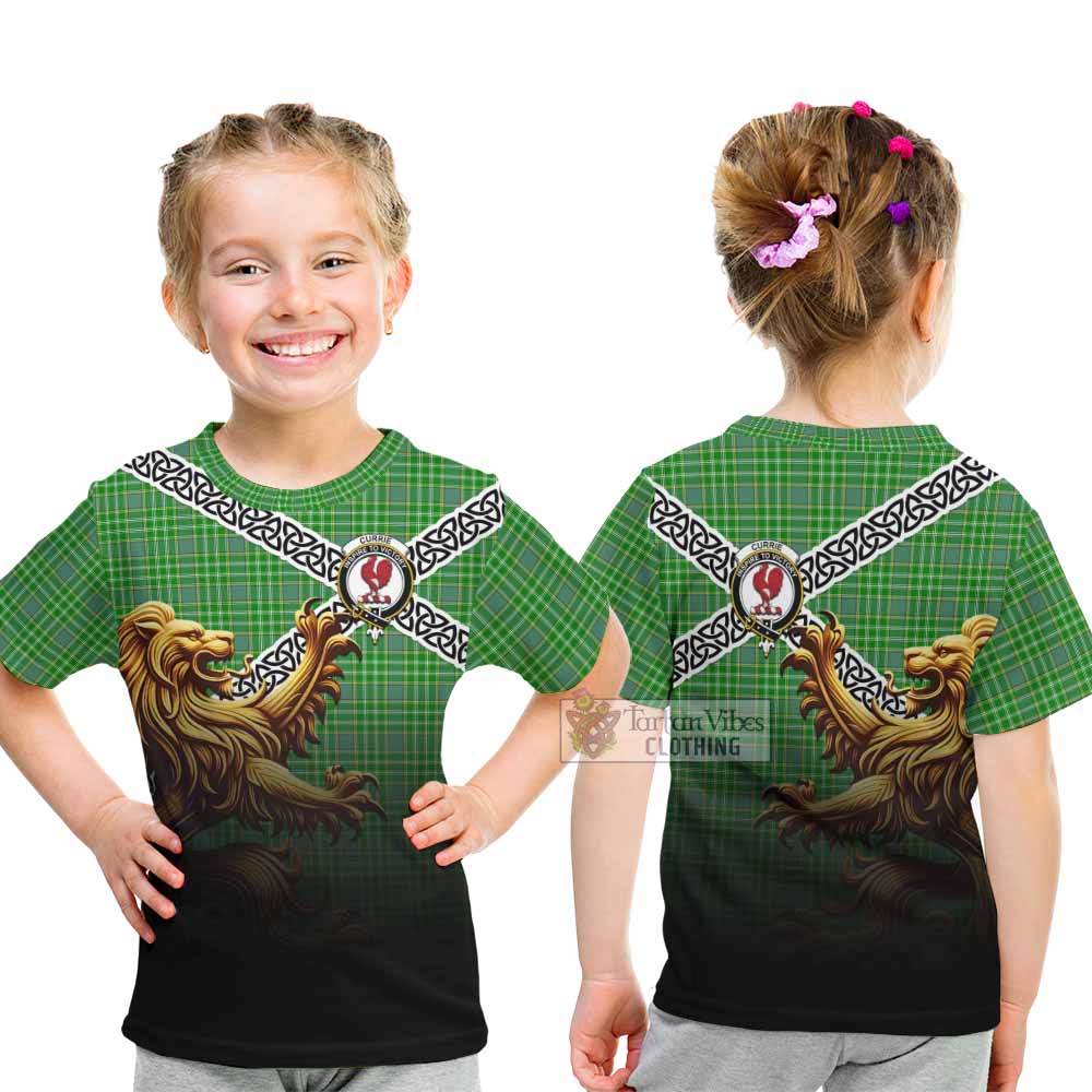 Currie Crest Tartan Kid T-Shirt with Golden Lion Emblem Celtic Style - Tartan Vibes Clothing